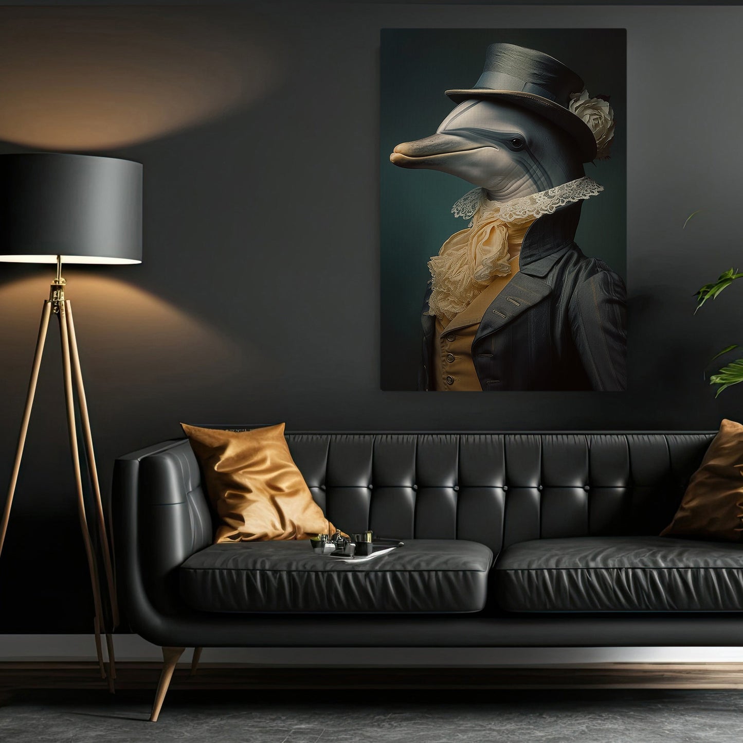 Dolphins In Victorian Style, Victorian Dolphin Canvas Painting, Victorian Animal Wall Art Decor, Poster Gift For Dolphins Lovers