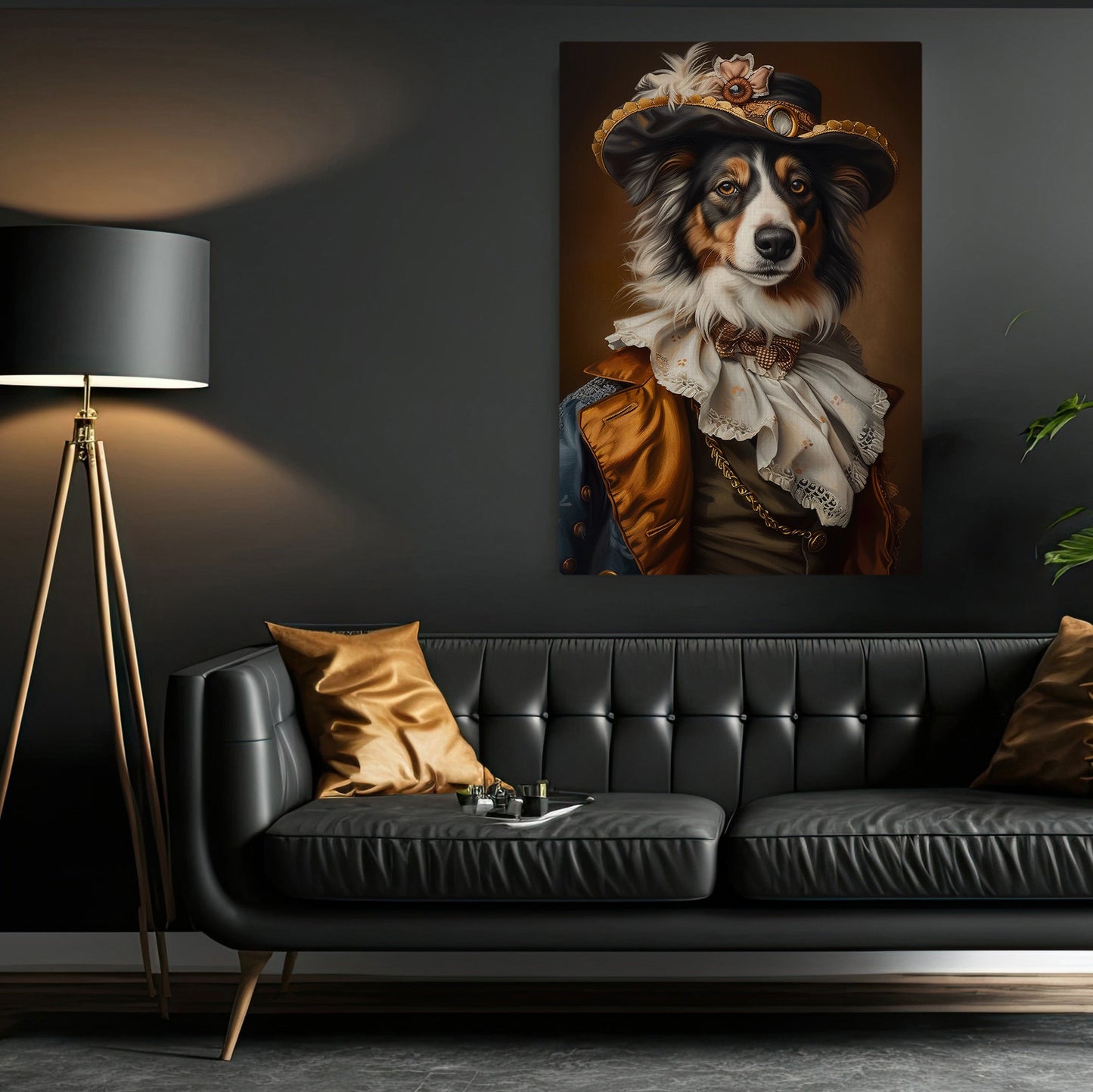 Gentleman Australian Shepherd, Victorian Dog Canvas Painting, Victorian Animal Wall Art Decor, Poster Gift For Australian Shepherd Dog Lovers