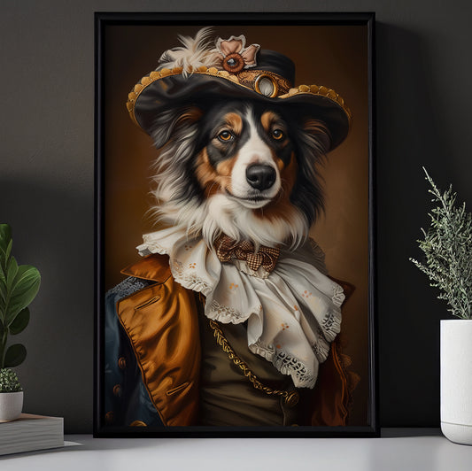Gentleman Australian Shepherd, Victorian Dog Canvas Painting, Victorian Animal Wall Art Decor, Poster Gift For Australian Shepherd Dog Lovers