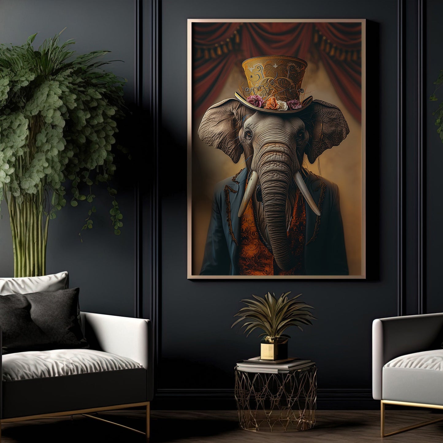 Gentleman Elephant In Victorian Suit, Victorian Elephant Canvas Painting, Victorian Animal Wall Art Decor, Poster Gift For Elephant Lovers