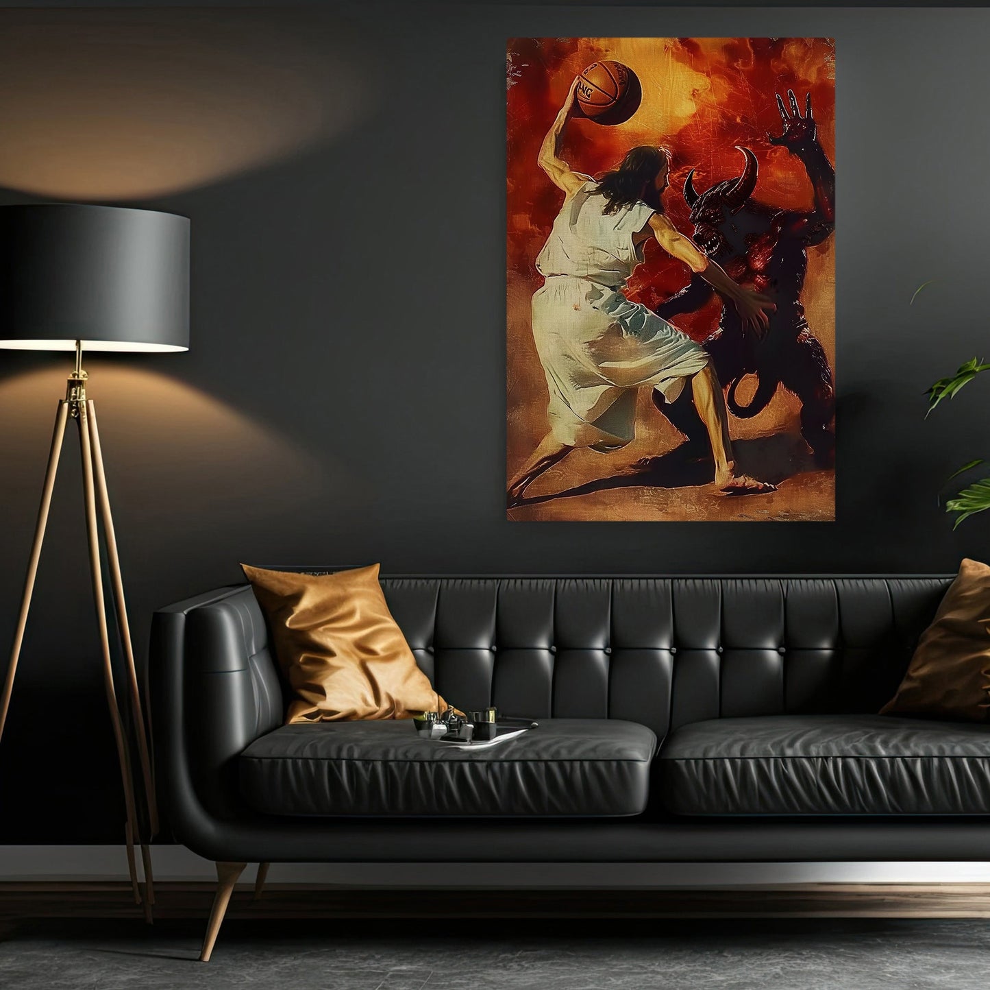 Ascendance In The Inferno, Basketball Canvas Painting, Wall Art Decor, Poster Gift For Basketball Lovers