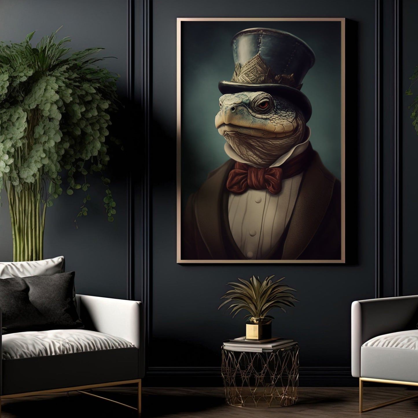 Sea Turtles In Victorian Suit, Victorian Sea Turtle Canvas Painting, Victorian Animal Wall Art Decor, Poster Gift For Sea Turtle Lovers