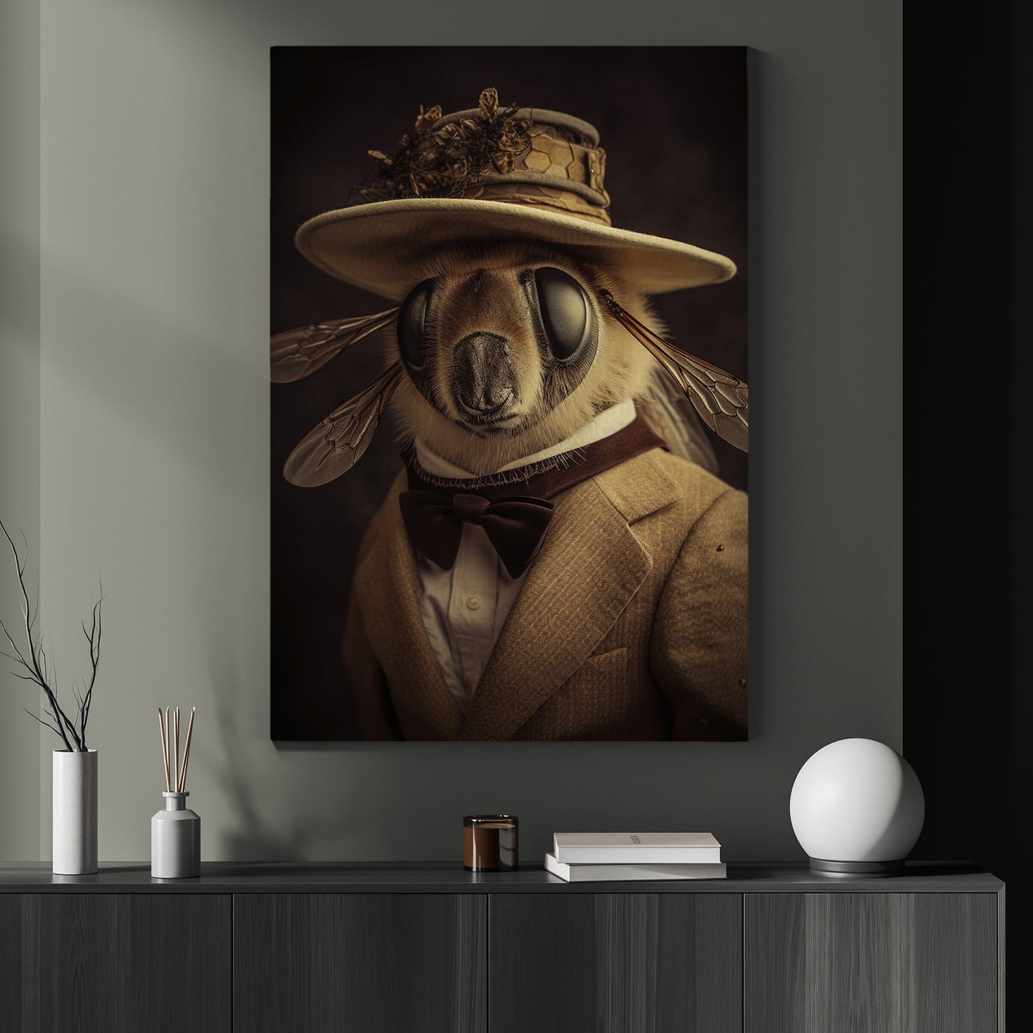 Bee In Victorian Suit, Victorian Bee Canvas Painting, Victorian Animal Wall Art Decor, Poster Gift For Bee Lovers