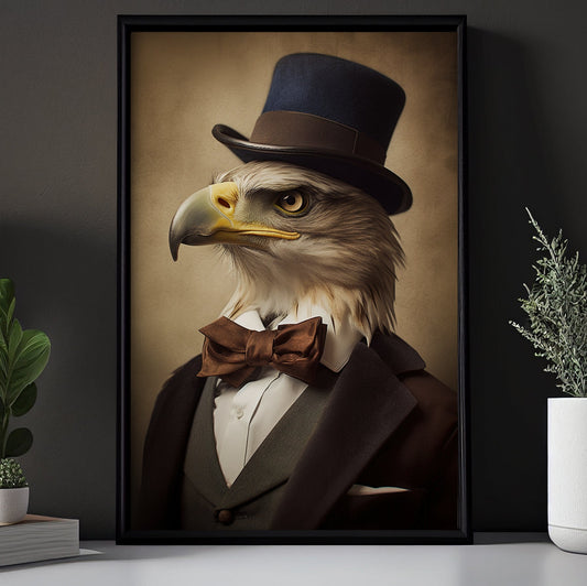 Eagle In Victorian Suit, Victorian Eagle Canvas Painting, Victorian Animal Wall Art Decor, Poster Gift For Eagle Lovers
