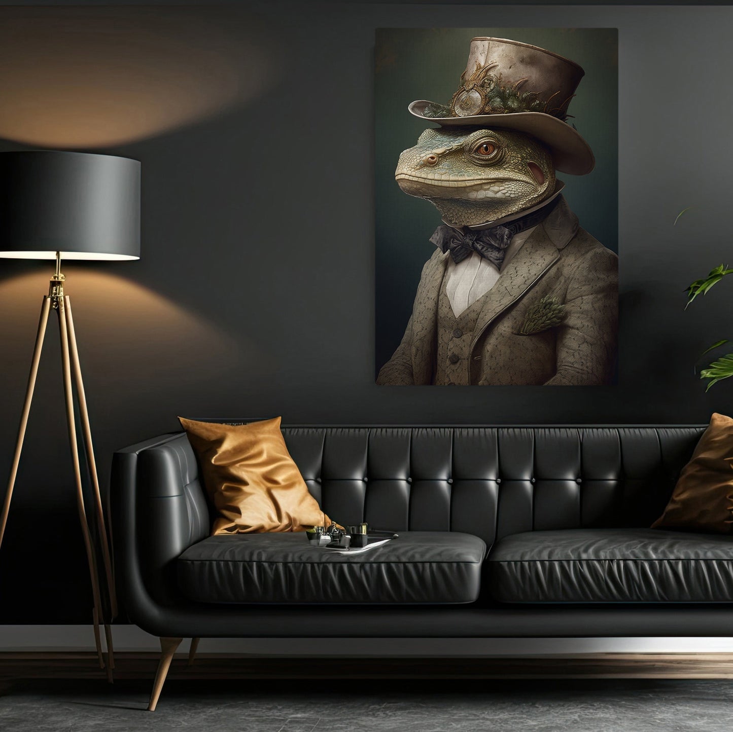 Lizards In Victorian Suit, Victorian Lizards Canvas Painting, Victorian Animal Wall Art Decor, Poster Gift For Lizards Lovers