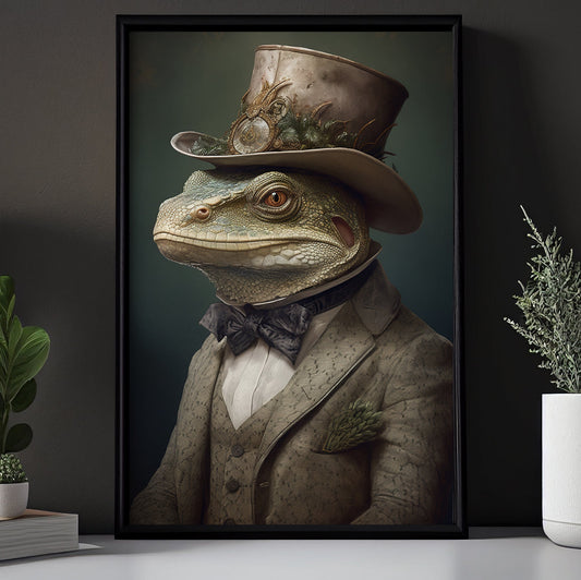 Lizards In Victorian Suit, Victorian Lizards Canvas Painting, Victorian Animal Wall Art Decor, Poster Gift For Lizards Lovers