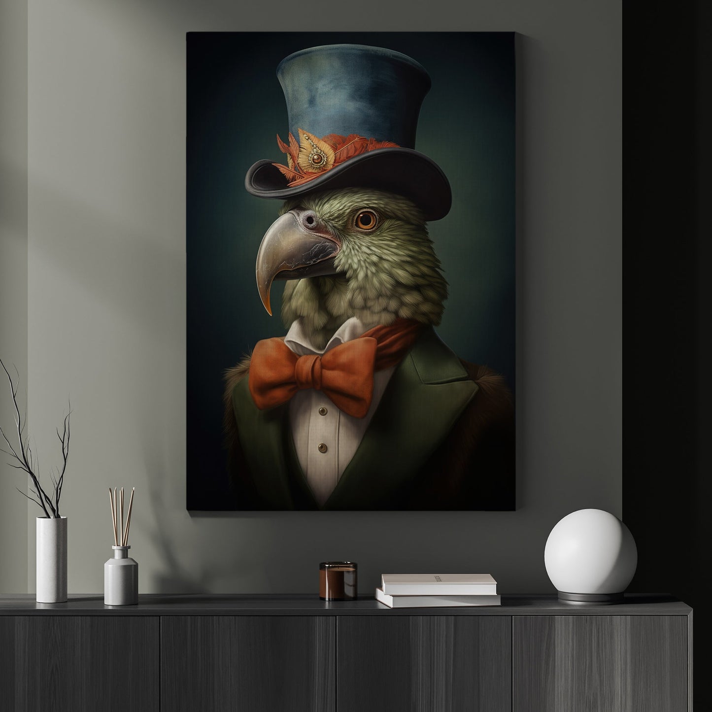 Parrots In Victorian Suit, Victorian Parrots Canvas Painting, Victorian Animal Wall Art Decor, Poster Gift For Parrots Lovers