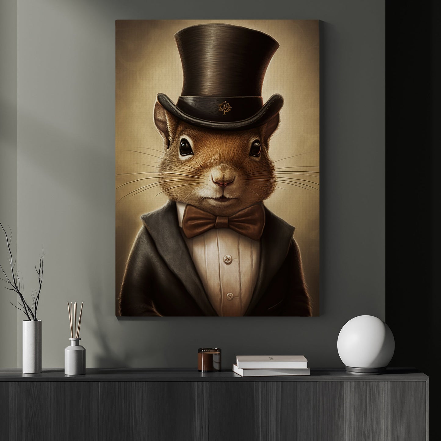 Squirrels In Victorian Suit, Victorian Squirrels Canvas Painting, Victorian Animal Wall Art Decor, Poster Gift For Squirrel Lovers