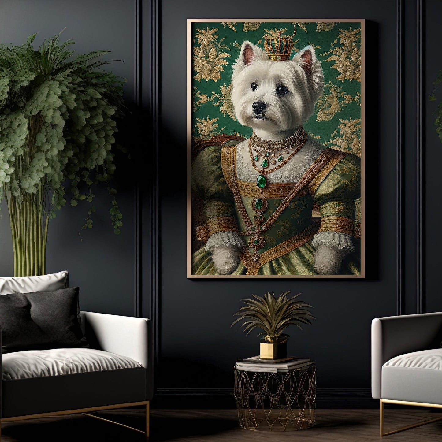 Queen West Highland White Terrier In Suit, Victorian Dog Canvas Painting, Victorian Animal Wall Art Decor, Poster Gift For Westie Dog Lovers