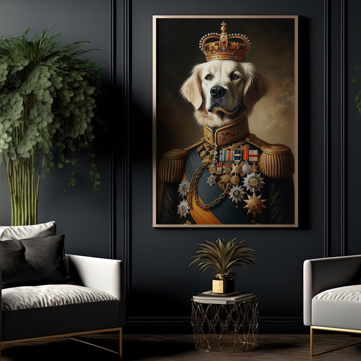 Gentlemen Golden Retriever, Victorian Dog Canvas Painting, Victorian Animal Wall Art Decor, Poster Gift For Gentlemen Golden Retriever Lovers