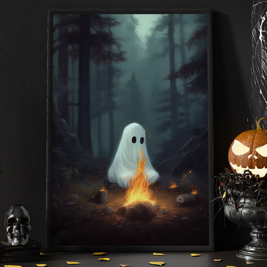 Ghost Camping Halloween Canvas Painting, Spooky Season Wall Art Decor, Halloween Poster Gift For Ghost Lovers