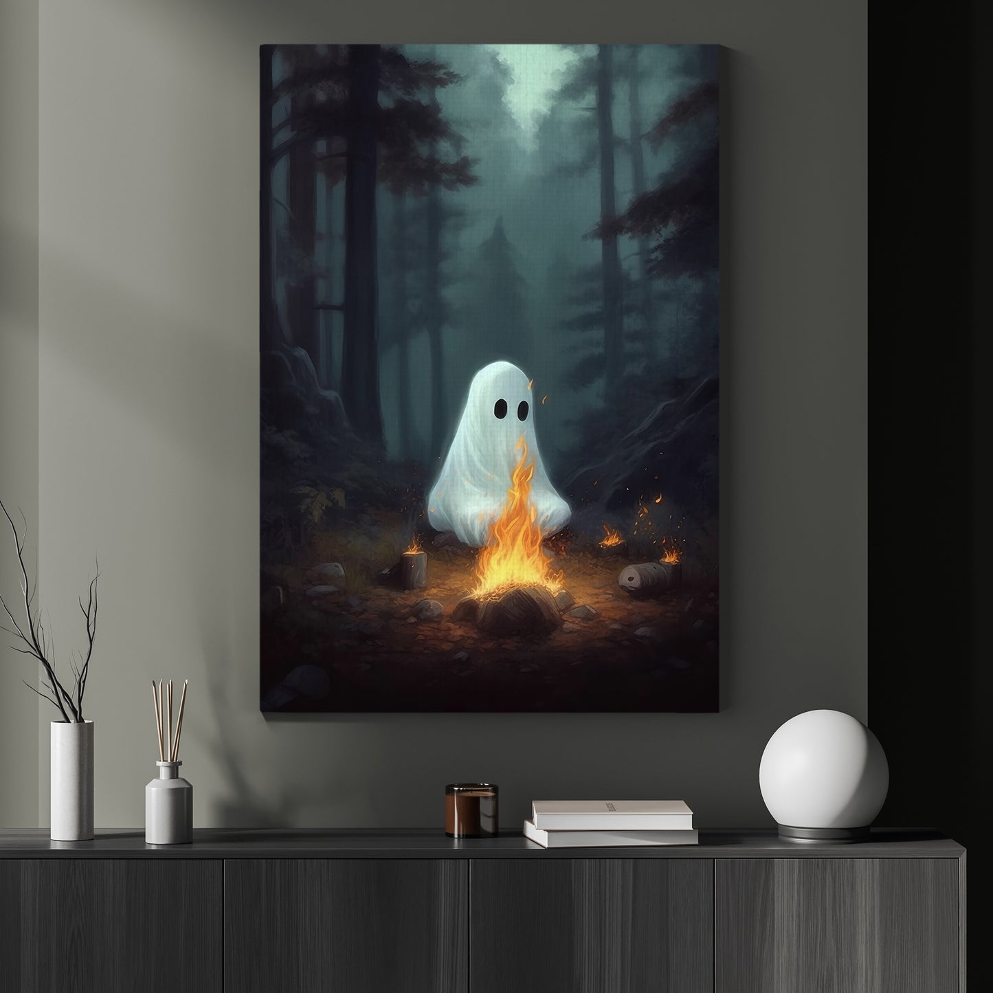 Ghost Camping Halloween Canvas Painting, Spooky Season Wall Art Decor, Halloween Poster Gift For Ghost Lovers