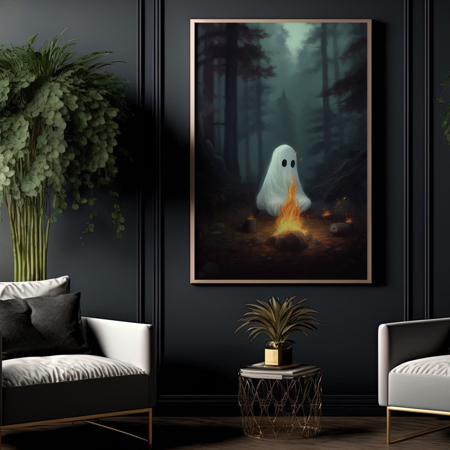 Ghost Camping Halloween Canvas Painting, Spooky Season Wall Art Decor, Halloween Poster Gift For Ghost Lovers