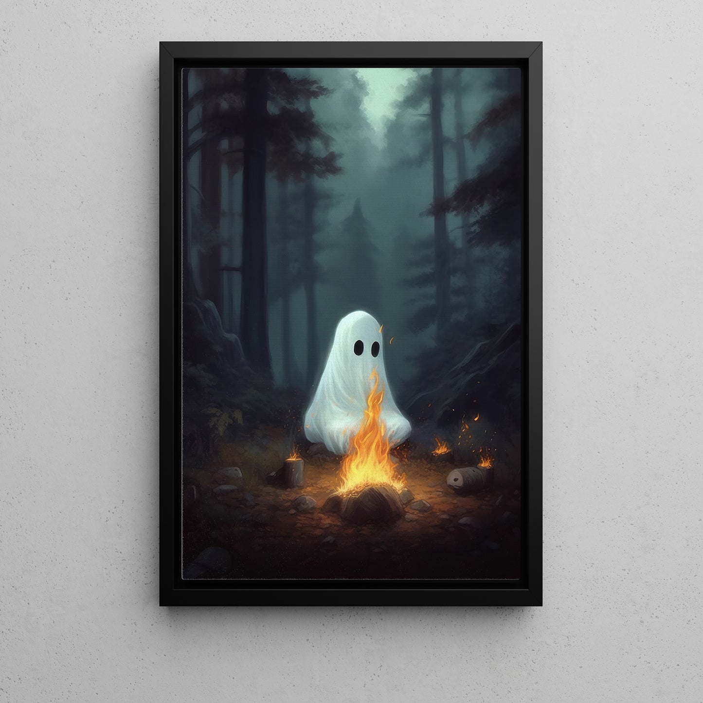 Ghost Camping Halloween Canvas Painting, Spooky Season Wall Art Decor, Halloween Poster Gift For Ghost Lovers