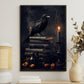 Raven On The Books And Candle, Black Raven Canvas Painting, Dark Wall Art, Poster Gift For Raven Lovers