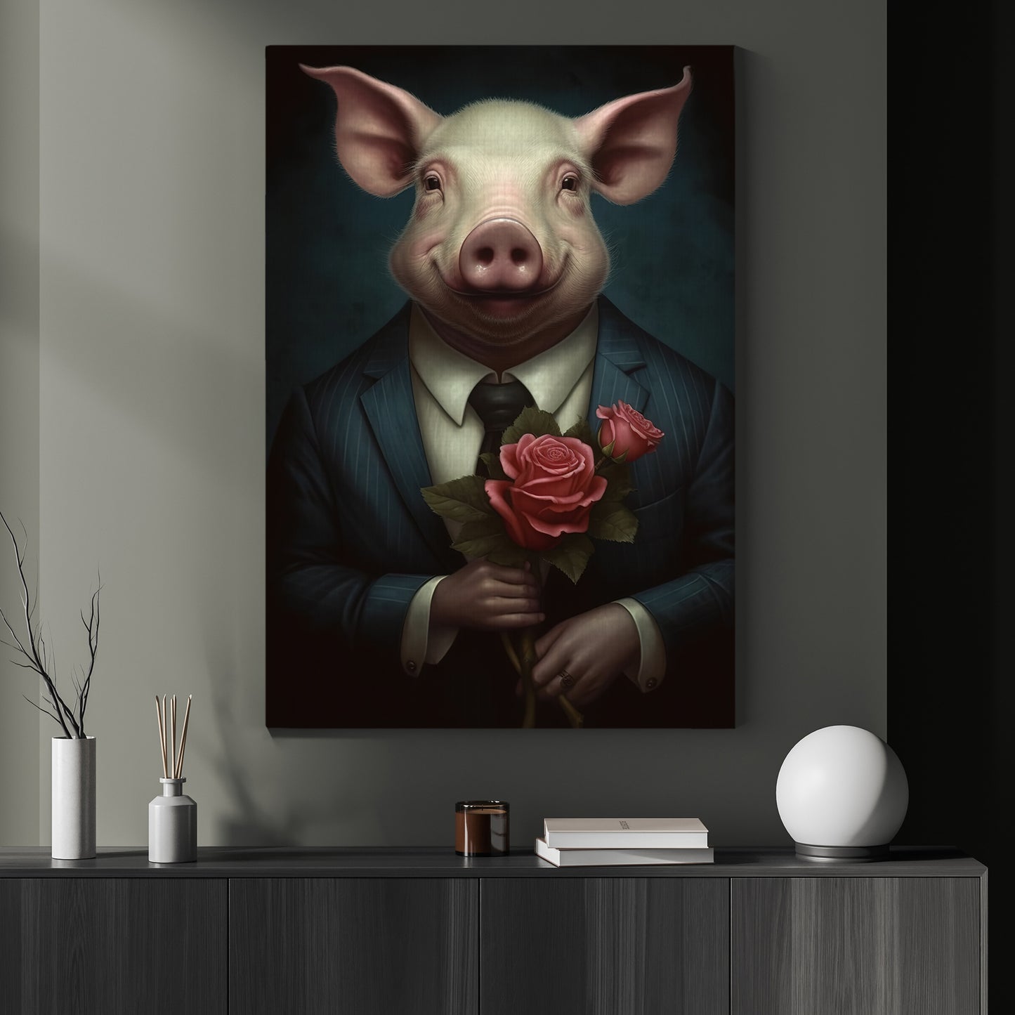 A Dapper Pig’s Offering, Victorian Pig Canvas Painting, Victorian Animal Wall Art Decor, Poster Gift For Pig Lovers