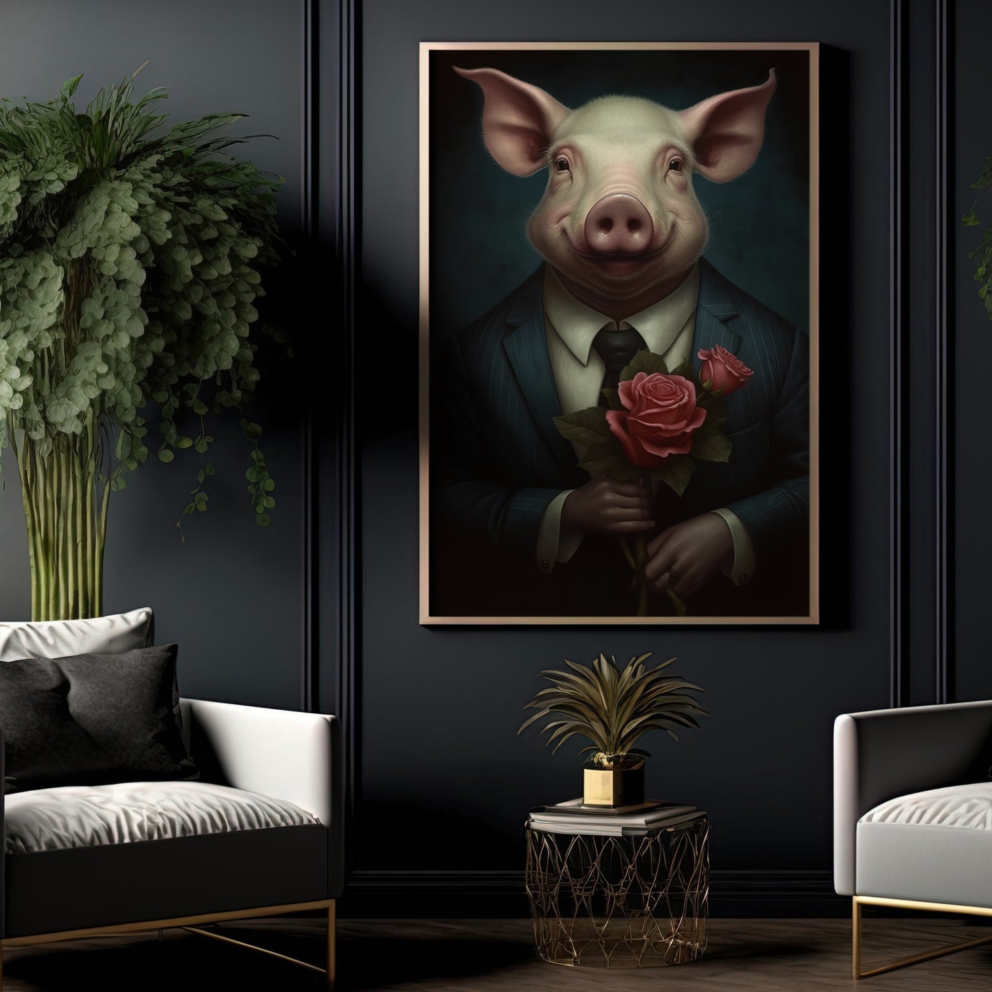 A Dapper Pig’s Offering, Victorian Pig Canvas Painting, Victorian Animal Wall Art Decor, Poster Gift For Pig Lovers