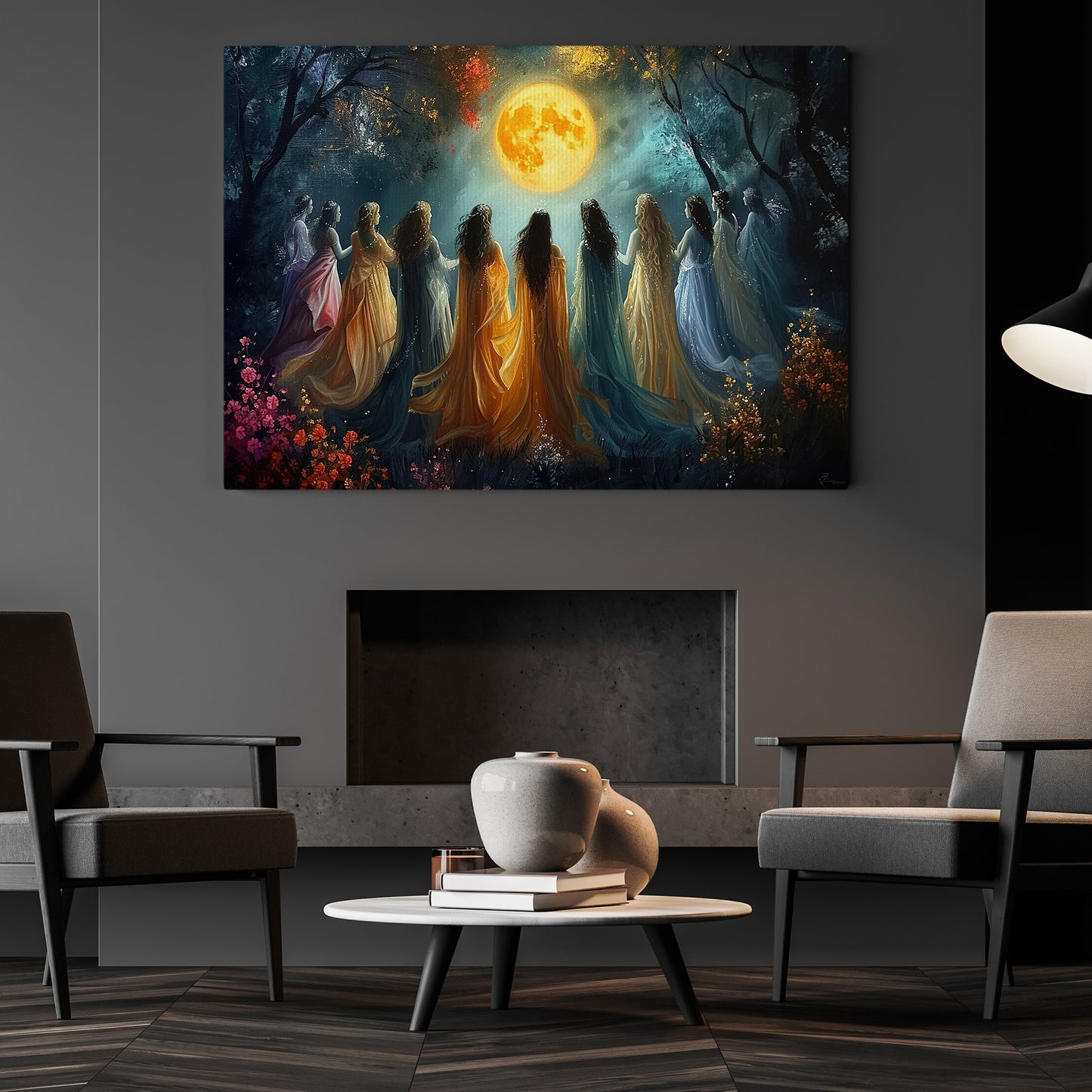 Garden of Moonlit Elegance, Witch Canvas Painting, Spooky Season Wall Art Decor, Halloween Poster Gift For Witch Lovers