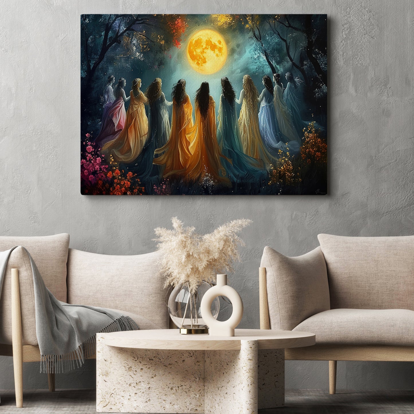 Garden of Moonlit Elegance, Witch Canvas Painting, Spooky Season Wall Art Decor, Halloween Poster Gift For Witch Lovers