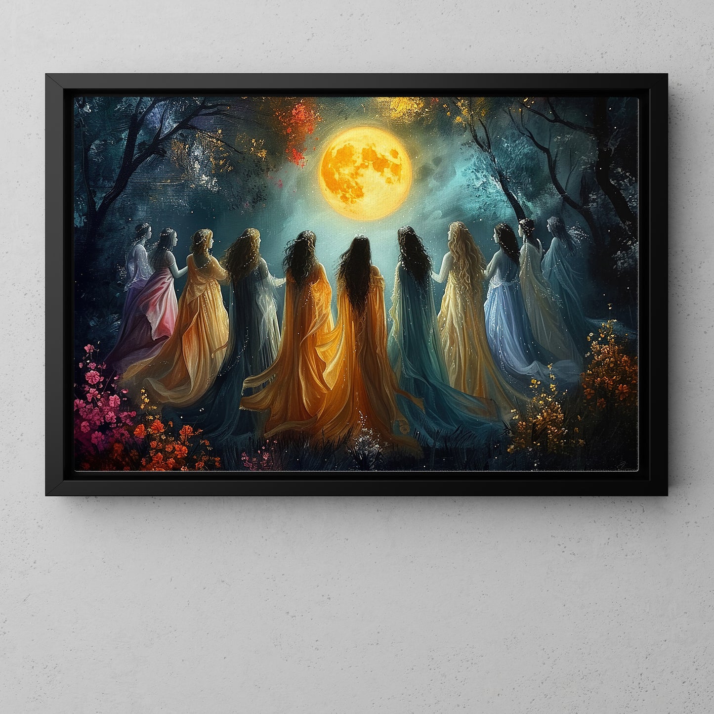 Garden of Moonlit Elegance, Witch Canvas Painting, Spooky Season Wall Art Decor, Halloween Poster Gift For Witch Lovers