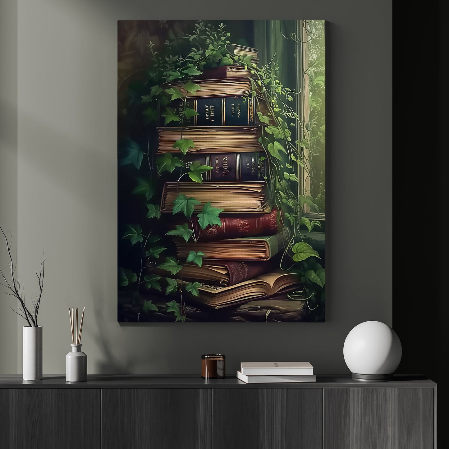 Nature's Library, Books Canvas Painting, Wall Art Decor, Poster Gift For Book Lovers