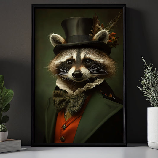 Elegant Raccoon Gentleman, Victorian Raccoon Canvas Painting, Victorian Animal Wall Art Decor, Poster Gift For Raccoon Lovers