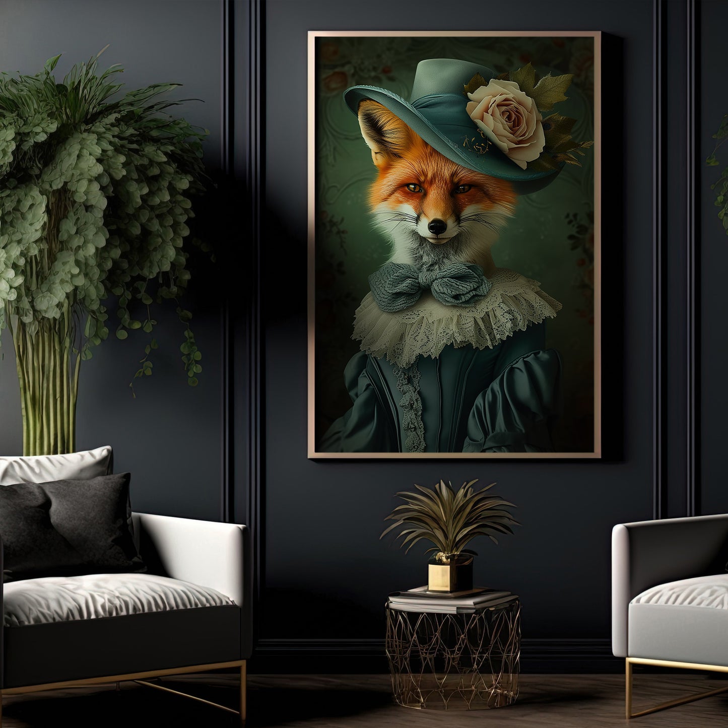 The Fashionable Fox, Victorian Fox Canvas Painting, Victorian Animal Wall Art Decor, Poster Gift For Fox Lovers