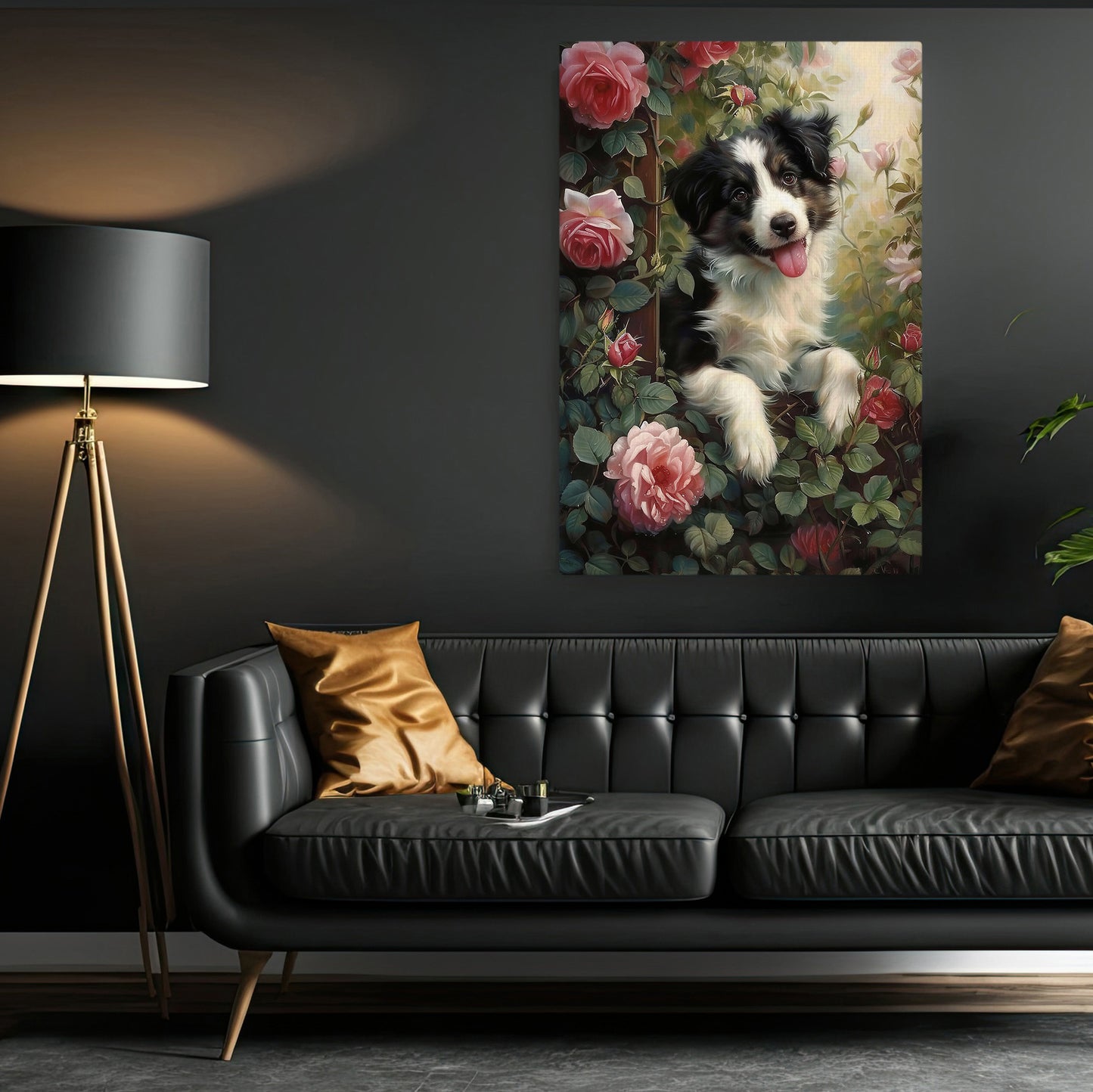 A Puppy’s Garden Adventure, Victorian Dog Canvas Painting, Victorian Animal Wall Art Decor, Poster Gift For Dog Lovers