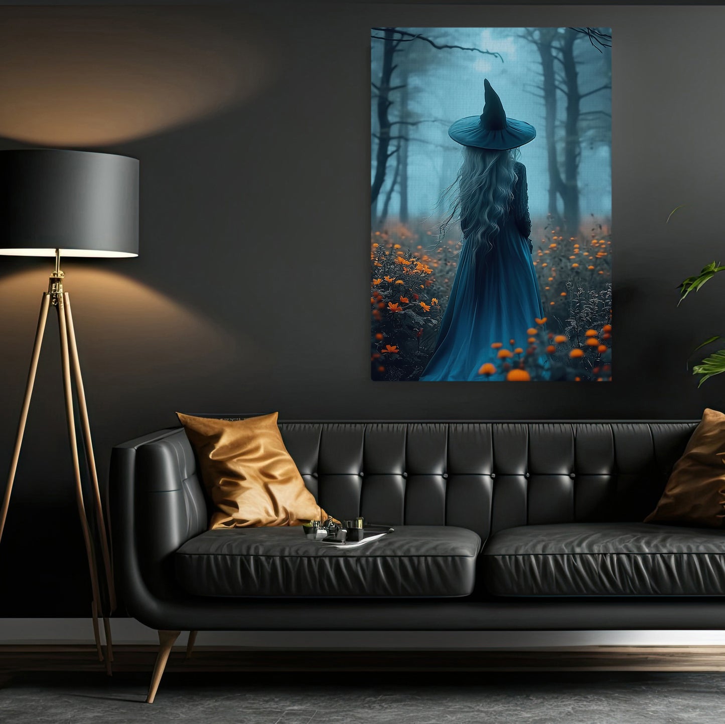 The Blue Witch's Solitude, Witches Canvas Painting, Spooky Season Wall Art Decor, Halloween Poster Gift For Witch Lovers