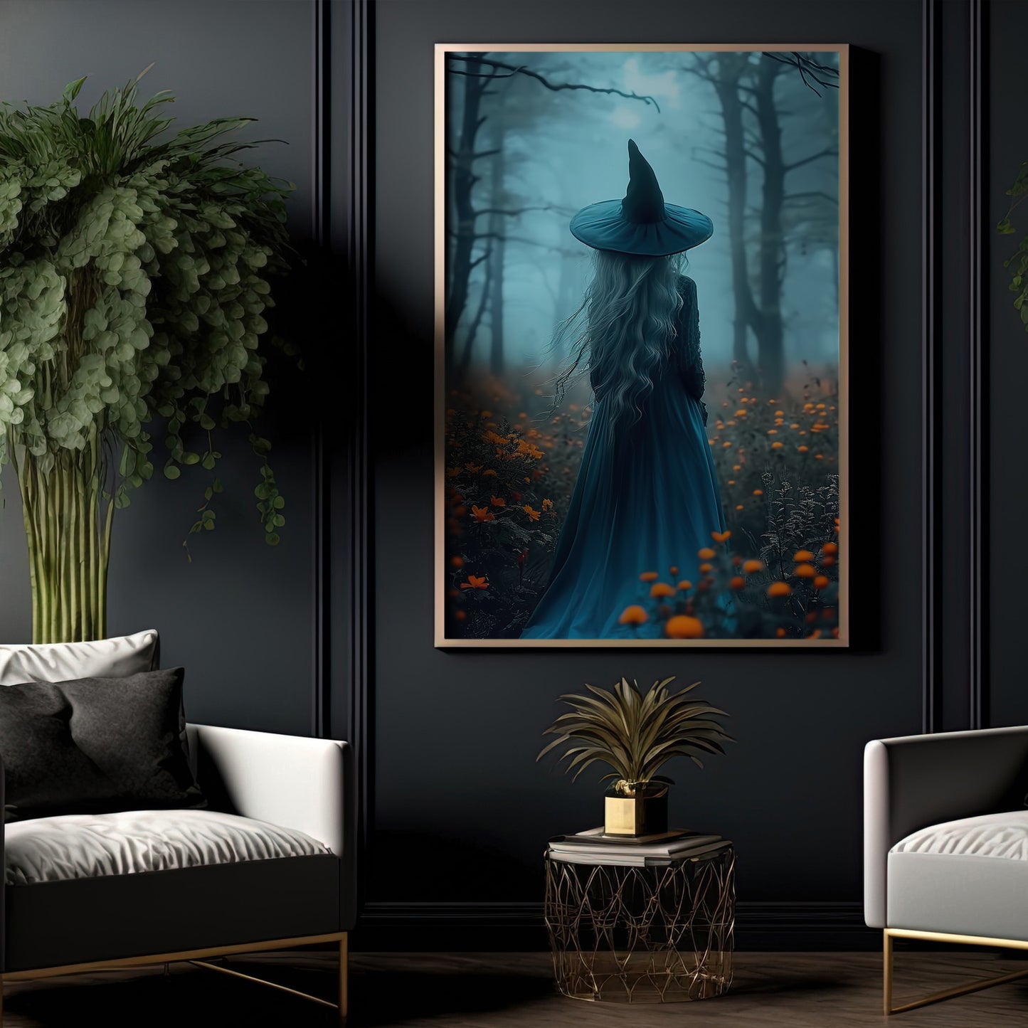 The Blue Witch's Solitude, Witches Canvas Painting, Spooky Season Wall Art Decor, Halloween Poster Gift For Witch Lovers