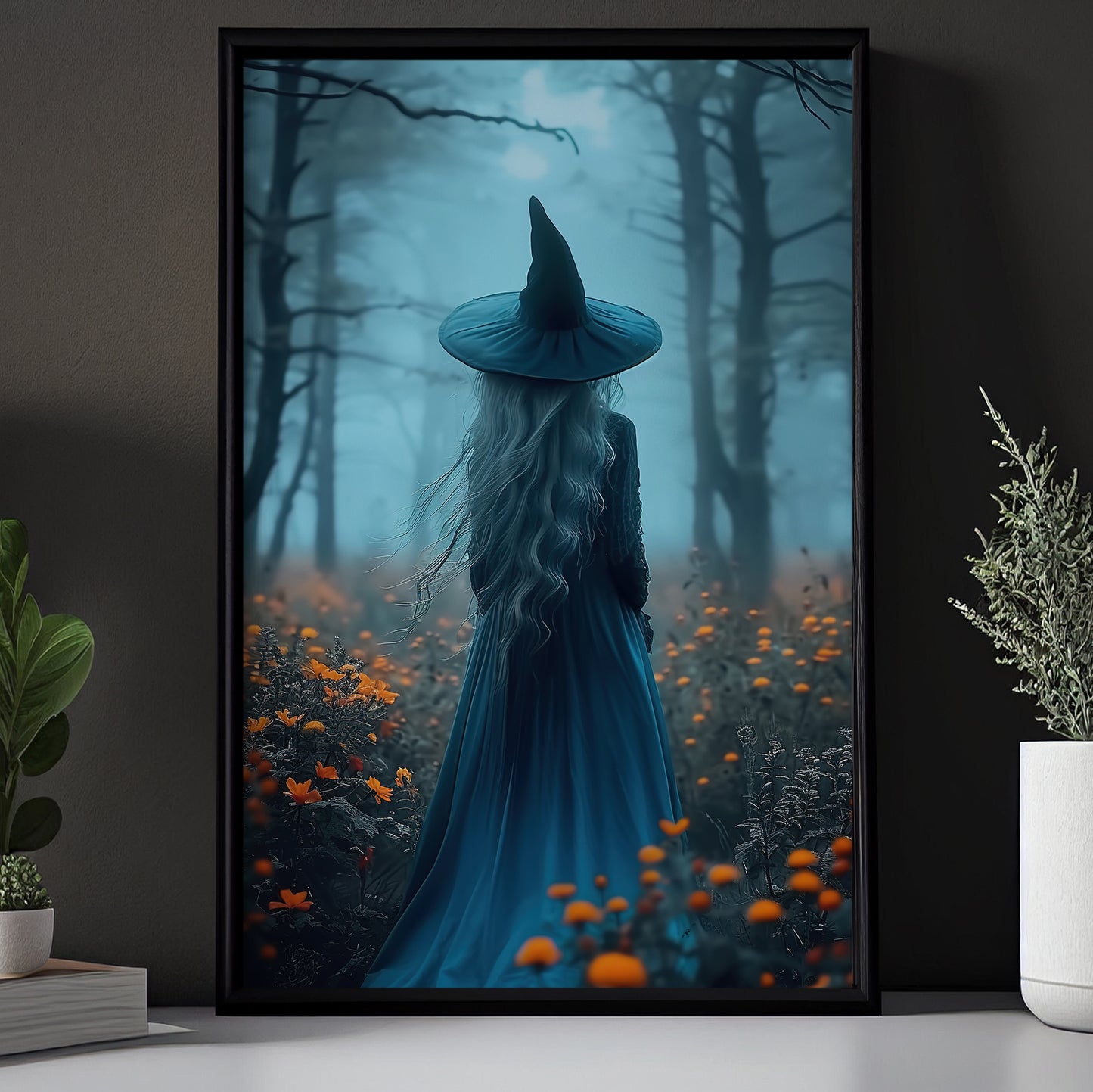 The Blue Witch's Solitude, Witches Canvas Painting, Spooky Season Wall Art Decor, Halloween Poster Gift For Witch Lovers