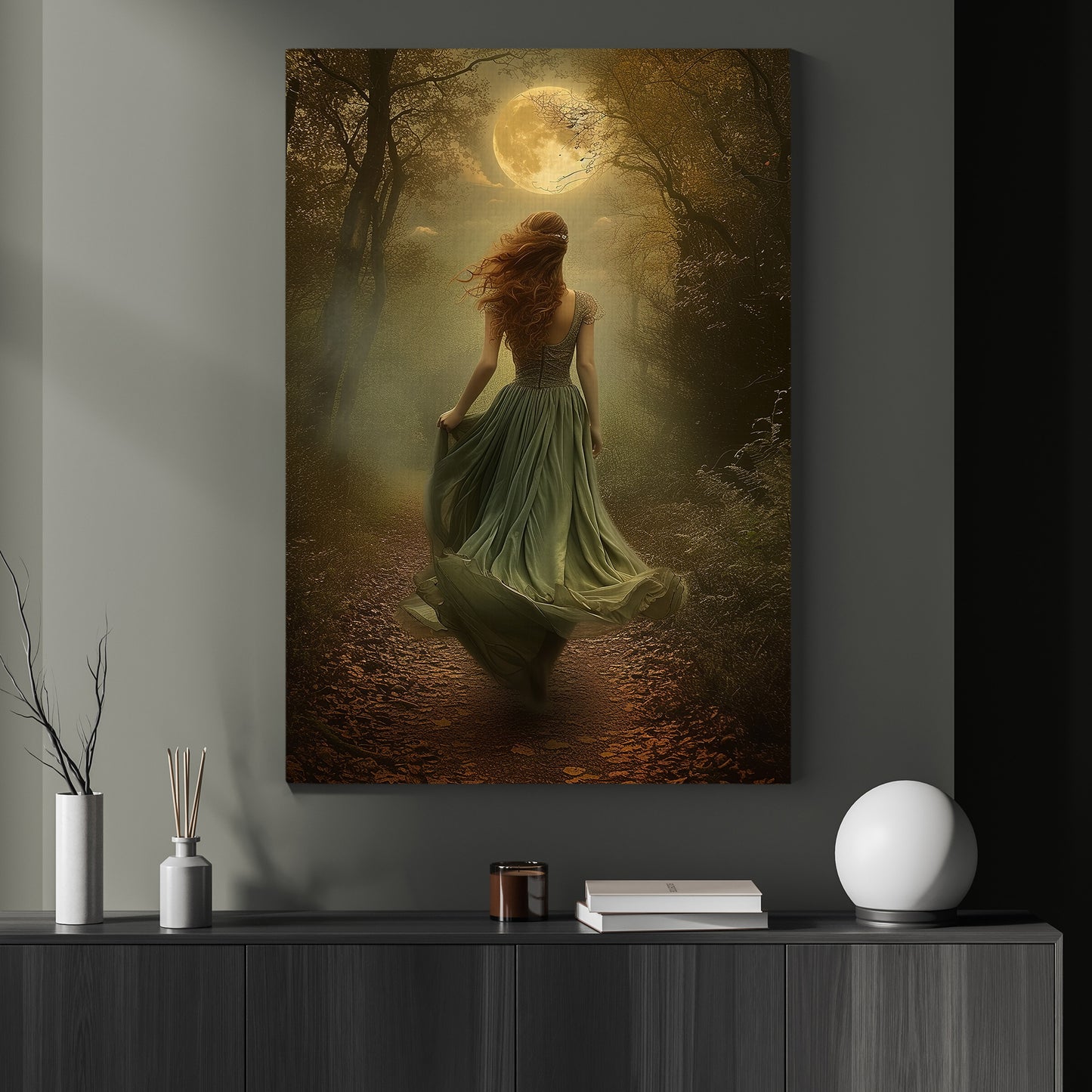 Mystic Moonlight Passage, Victorian Queen Canvas Painting, Morden Wall Art Decor, Poster Gift For Forest Lovers