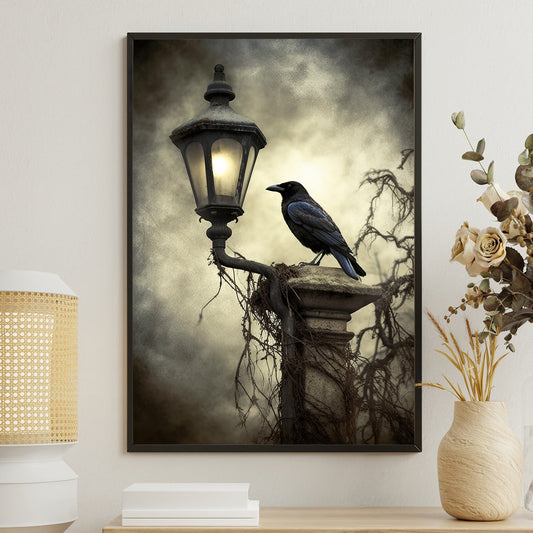 Dark Atmospheric Bird, Black Raven Canvas Painting, Mysterious Raven Wall Art, Poster Gift For Raven Lovers