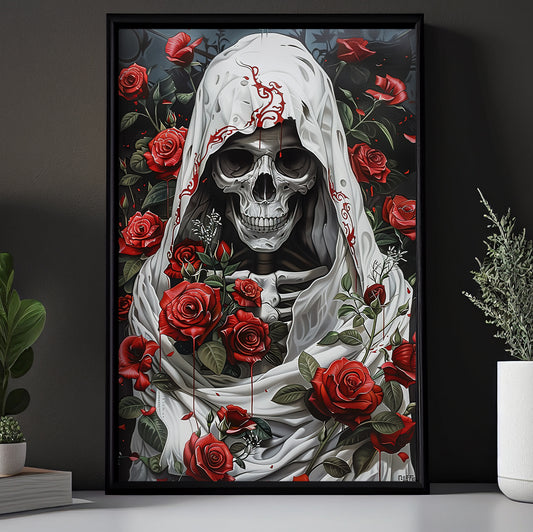 Eternal Blossoms, Gothic Canvas Painting, Mystery Wall Art Decor, Poster Gift For Skull Lovers