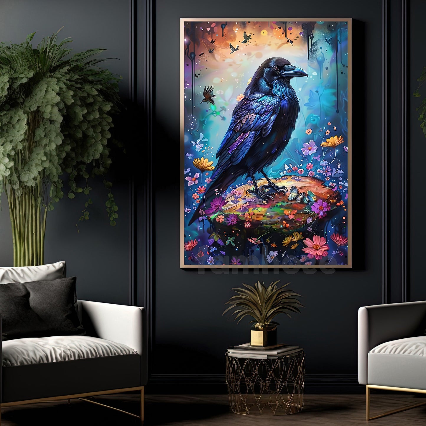 Regal Raven Canvas Painting, The Midnight Oracle Wall Art Decor, Poster Gift For Crown Lovers