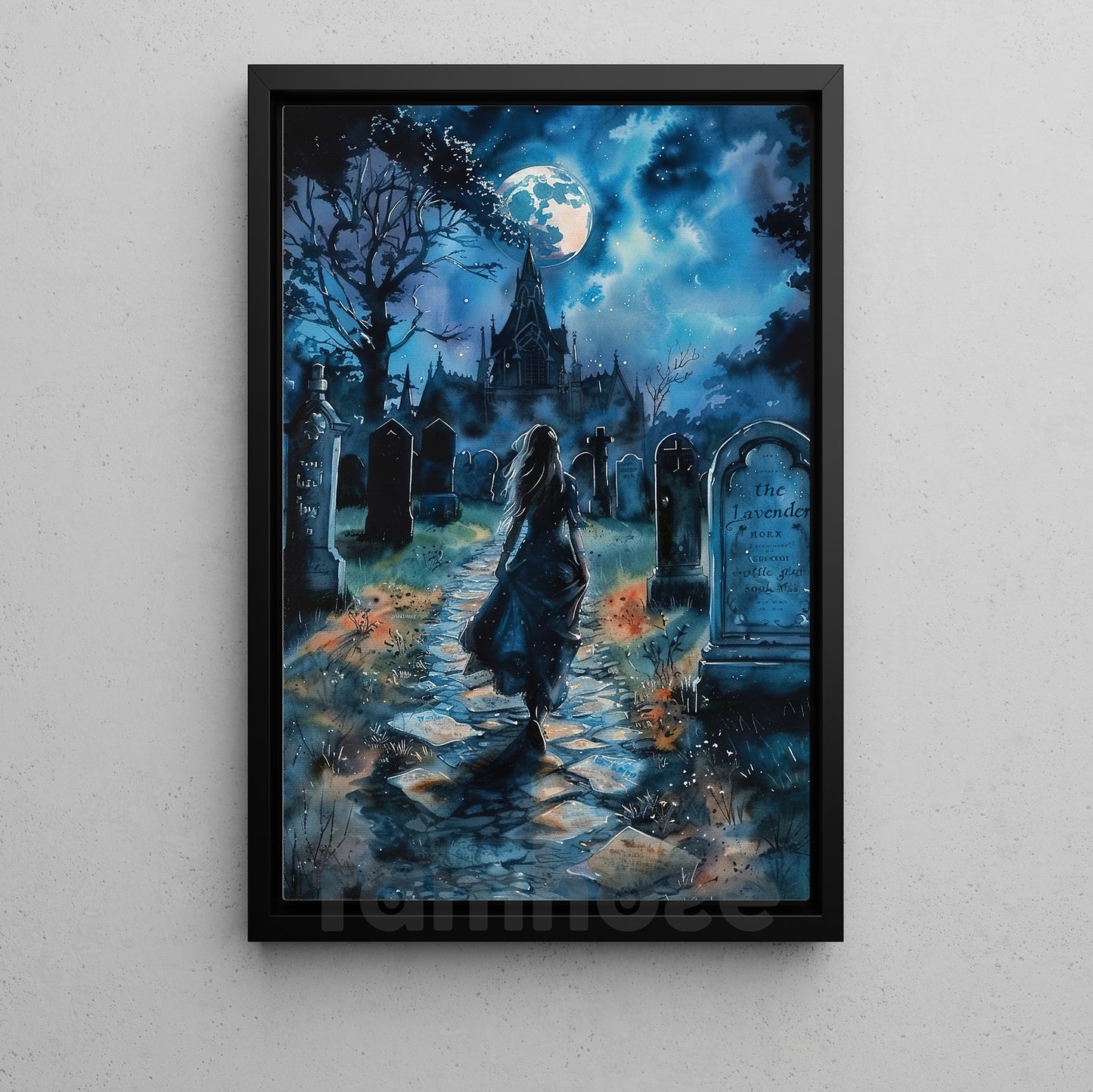 Gothic Halloween Witch Canvas Painting, Graveyard Sonata Wall Art Decor, Spooky Season Poster Gift For Witch Lovers