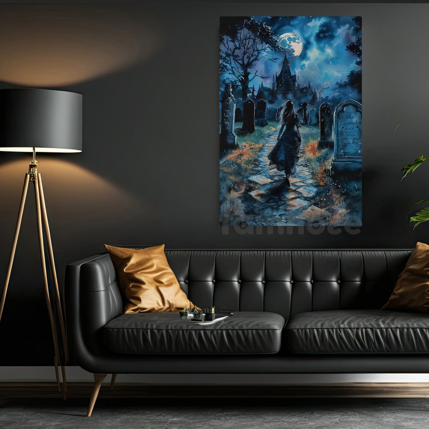 Gothic Halloween Witch Canvas Painting, Graveyard Sonata Wall Art Decor, Spooky Season Poster Gift For Witch Lovers