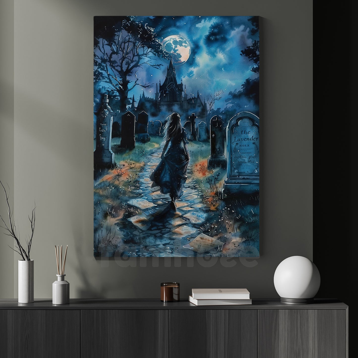 Gothic Halloween Witch Canvas Painting, Graveyard Sonata Wall Art Decor, Spooky Season Poster Gift For Witch Lovers