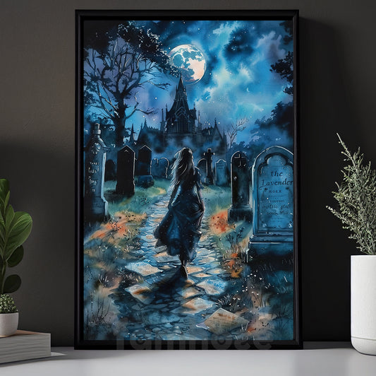 Gothic Halloween Witch Canvas Painting, Graveyard Sonata Wall Art Decor, Spooky Season Poster Gift For Witch Lovers