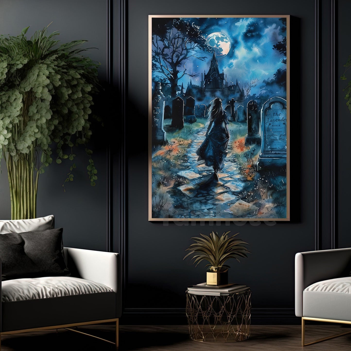 Gothic Halloween Witch Canvas Painting, Graveyard Sonata Wall Art Decor, Spooky Season Poster Gift For Witch Lovers