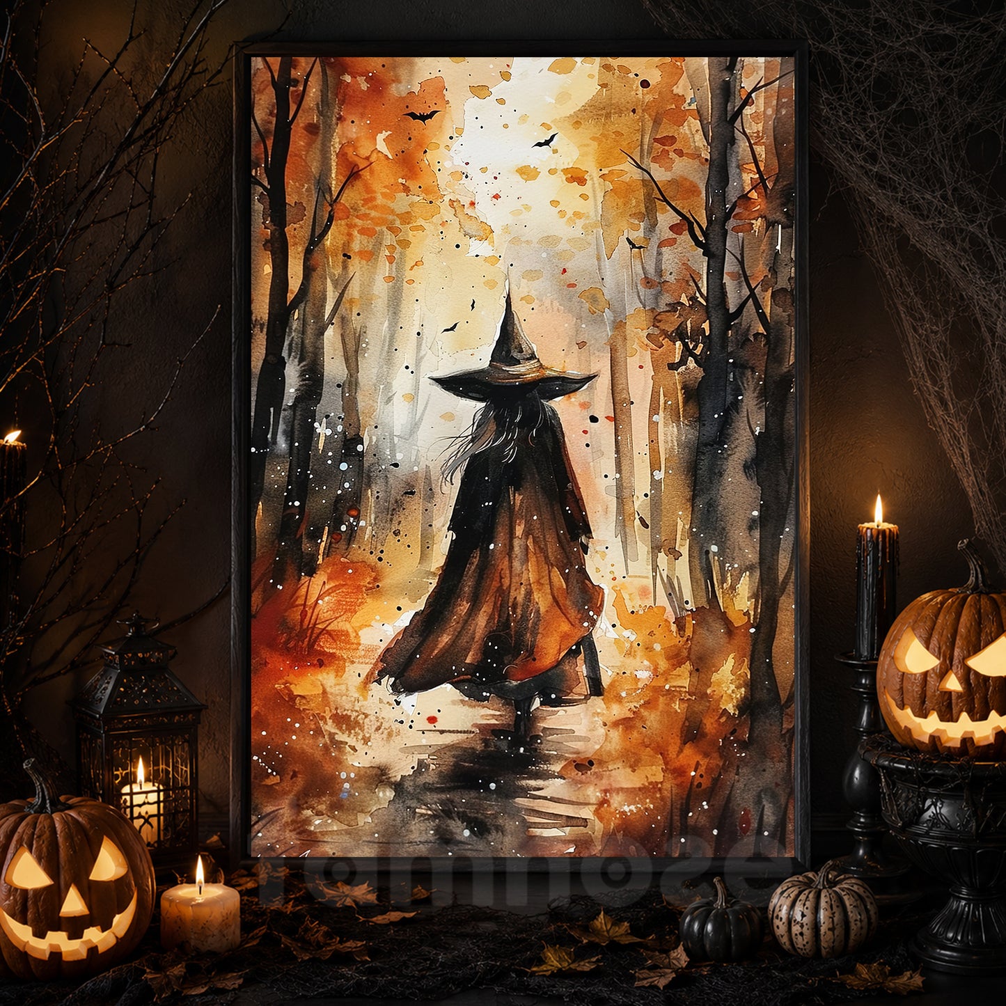 Halloween Witch Autumn Canvas Painting, Where Every Forest Hides A Spell Wall Art Decor, Spooky Season Poster Gift For Witch Lover