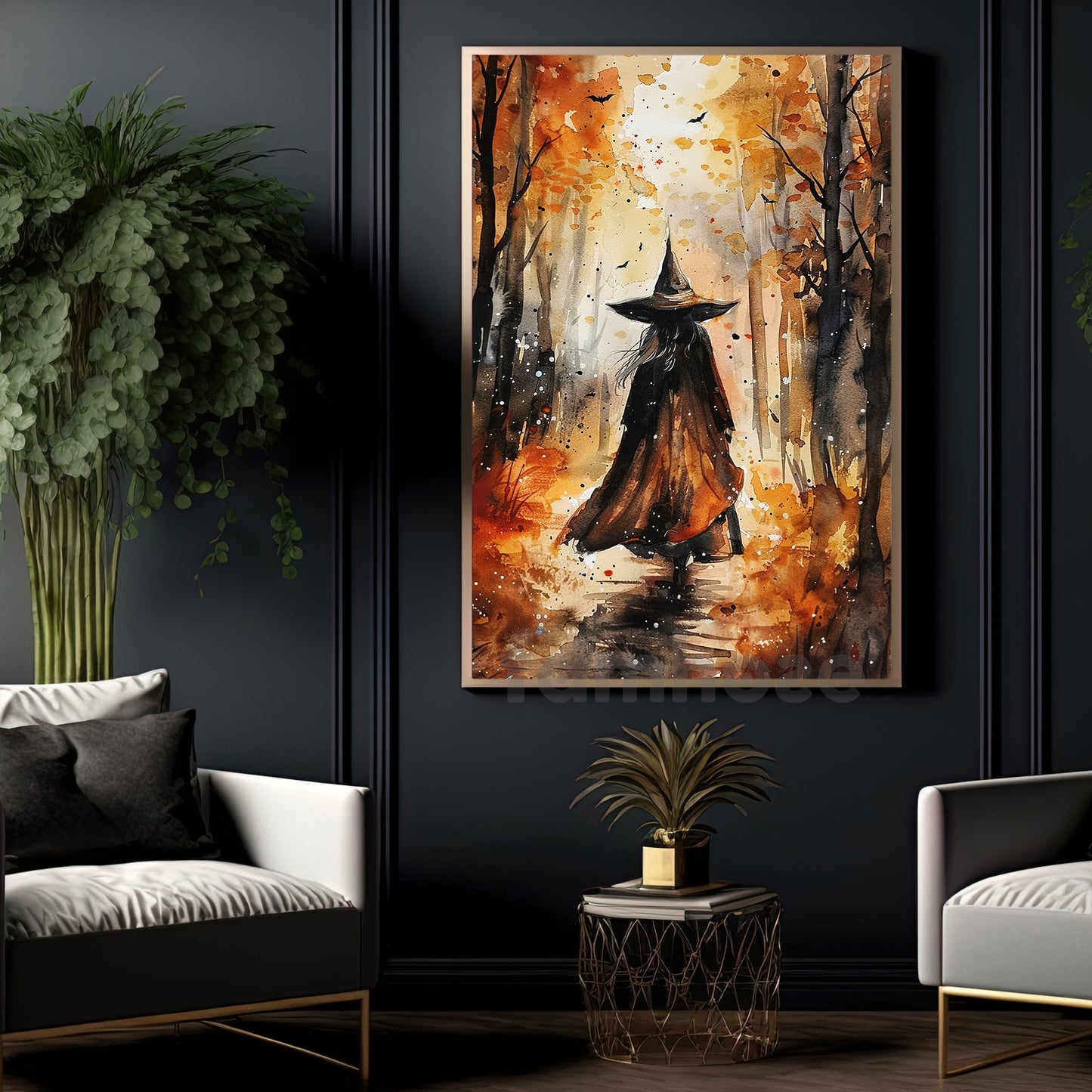 Halloween Witch Autumn Canvas Painting, Where Every Forest Hides A Spell Wall Art Decor, Spooky Season Poster Gift For Witch Lover