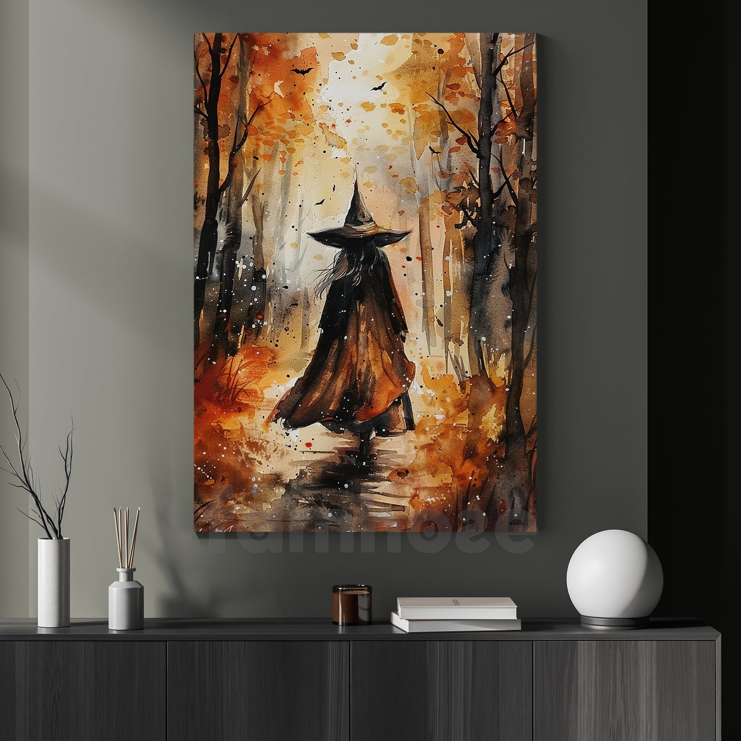 Halloween Witch Autumn Canvas Painting, Where Every Forest Hides A Spell Wall Art Decor, Spooky Season Poster Gift For Witch Lover