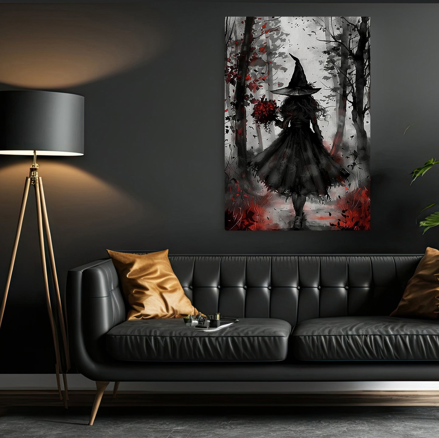 A Walk Through The Fallen Leaves, Witches Canvas Painting, Spooky Season Wall Art Decor, Halloween Poster Gift For Witch Lovers