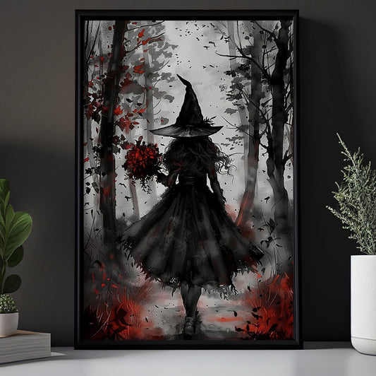 A Walk Through The Fallen Leaves, Witches Canvas Painting, Spooky Season Wall Art Decor, Halloween Poster Gift For Witch Lovers