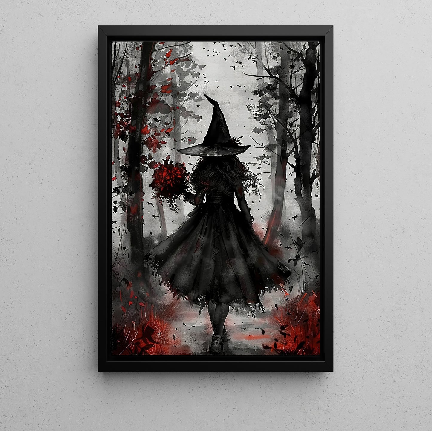 A Walk Through The Fallen Leaves, Witches Canvas Painting, Spooky Season Wall Art Decor, Halloween Poster Gift For Witch Lovers