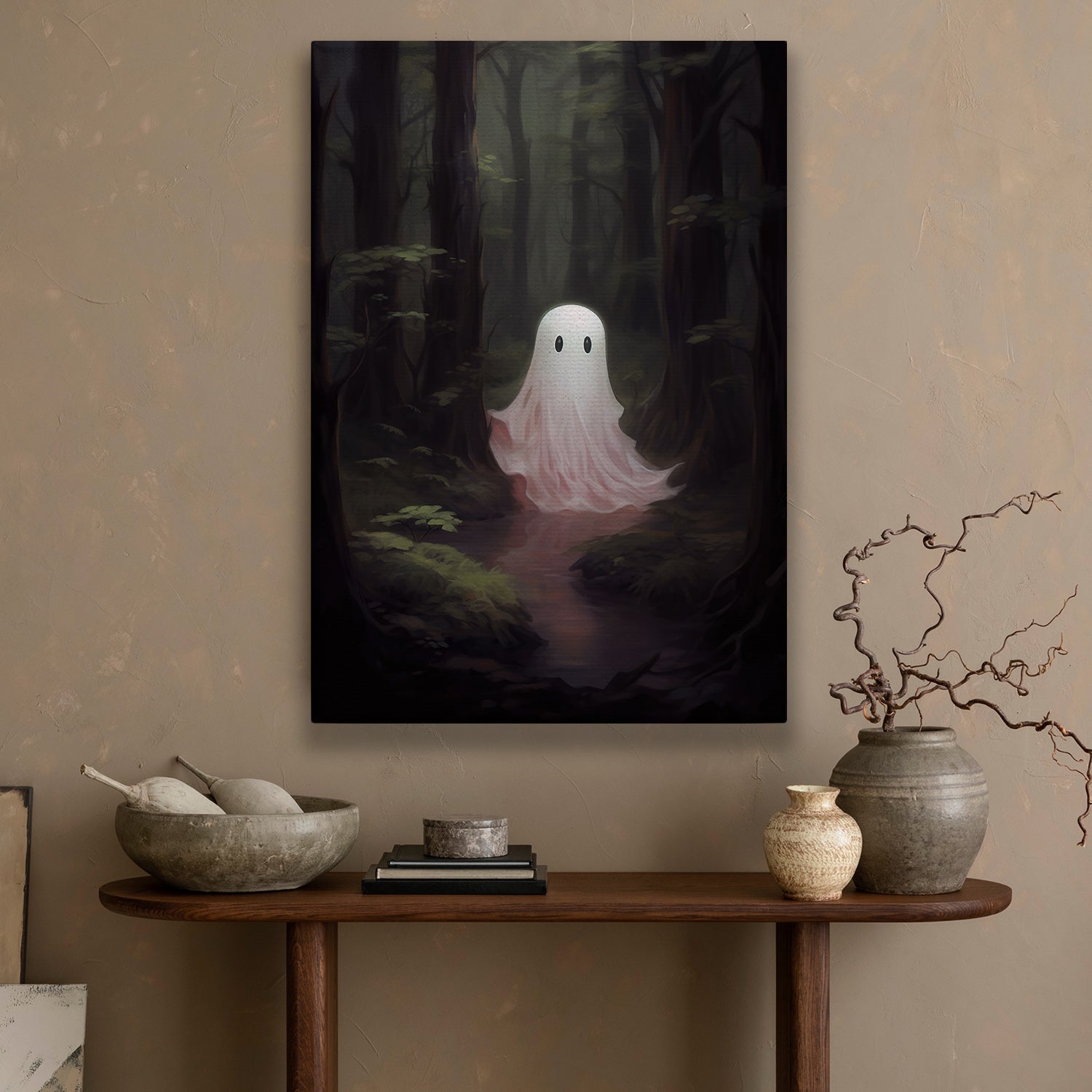 Ghost Stand Alone In The Forest, Ghost Canvas Painting, Dark