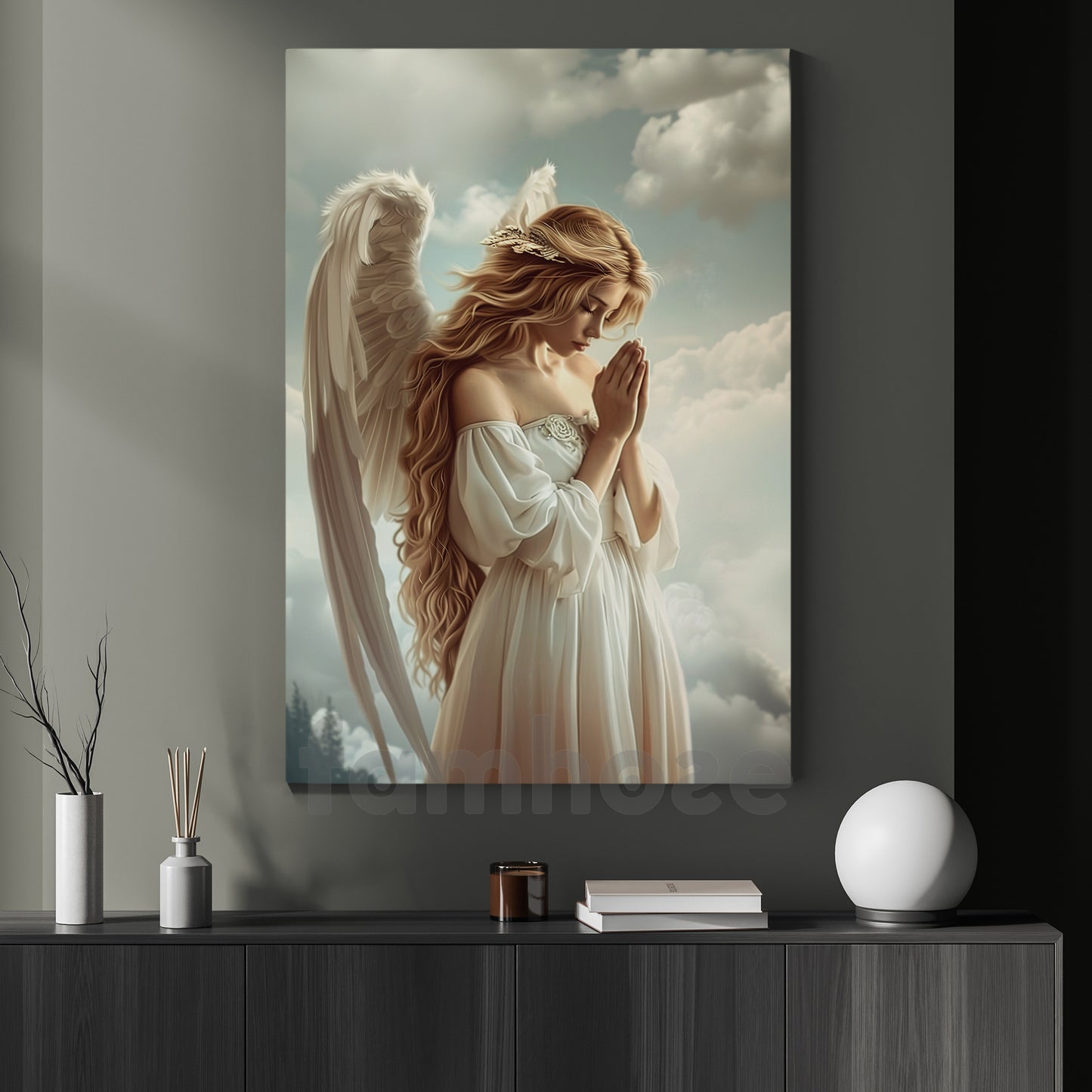 Graceful Angel Canvas Painting, Beautiful Guardian Angel Wall Art Decor, Poster Gift For Angel Lovers