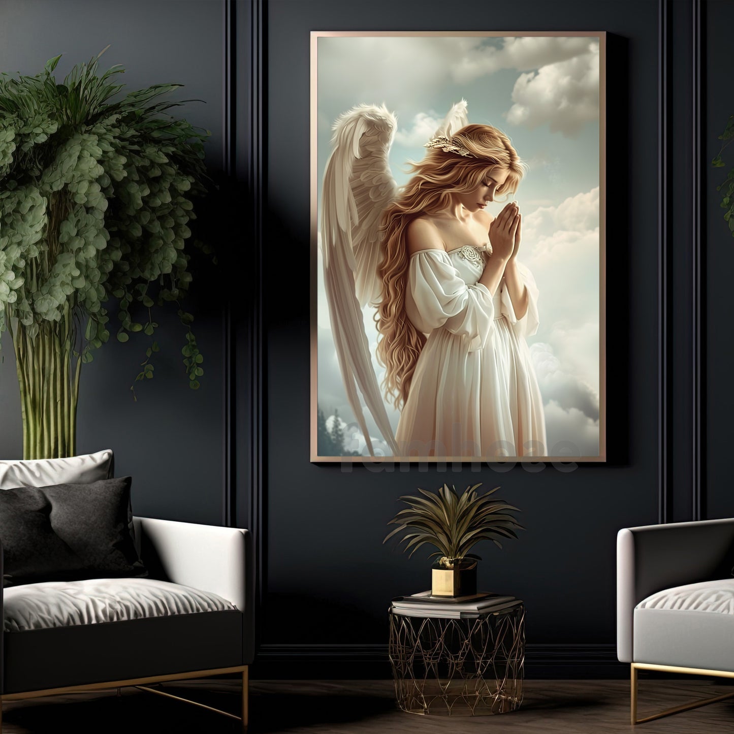 Graceful Angel Canvas Painting, Beautiful Guardian Angel Wall Art Decor, Poster Gift For Angel Lovers