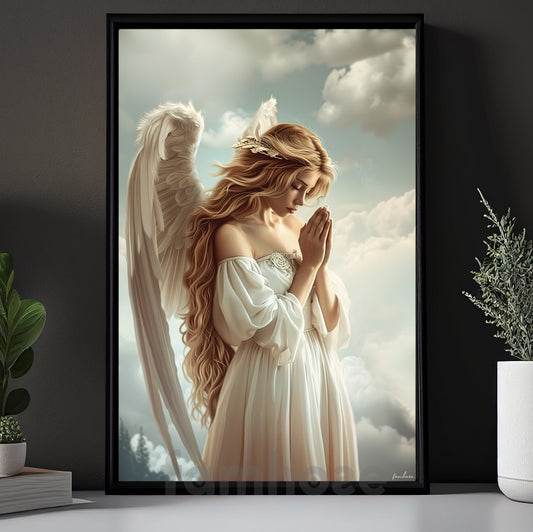 Graceful Angel Canvas Painting, Beautiful Guardian Angel Wall Art Decor, Poster Gift For Angel Lovers